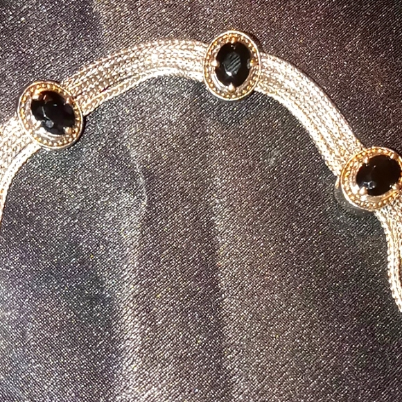 Vintage Layered wheat chain bracelet Silver & gold tone accents,deep red stones. - Picture 3 of 6